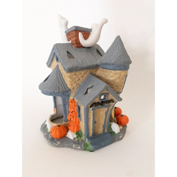 Ceramic Haunted House With Ghosts Halloween Decoration By PartyLite Tealight - Picture 7 of 11